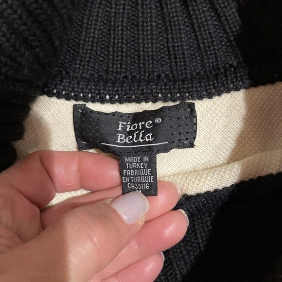 Fiore Bella Cowl Neck Poncho Women's M Cream/Black Merino Wool Blend Fringe Boho - Picture 8 of 10